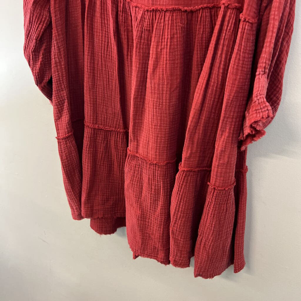 Easel Red Textured Long Sleeve Dress Large