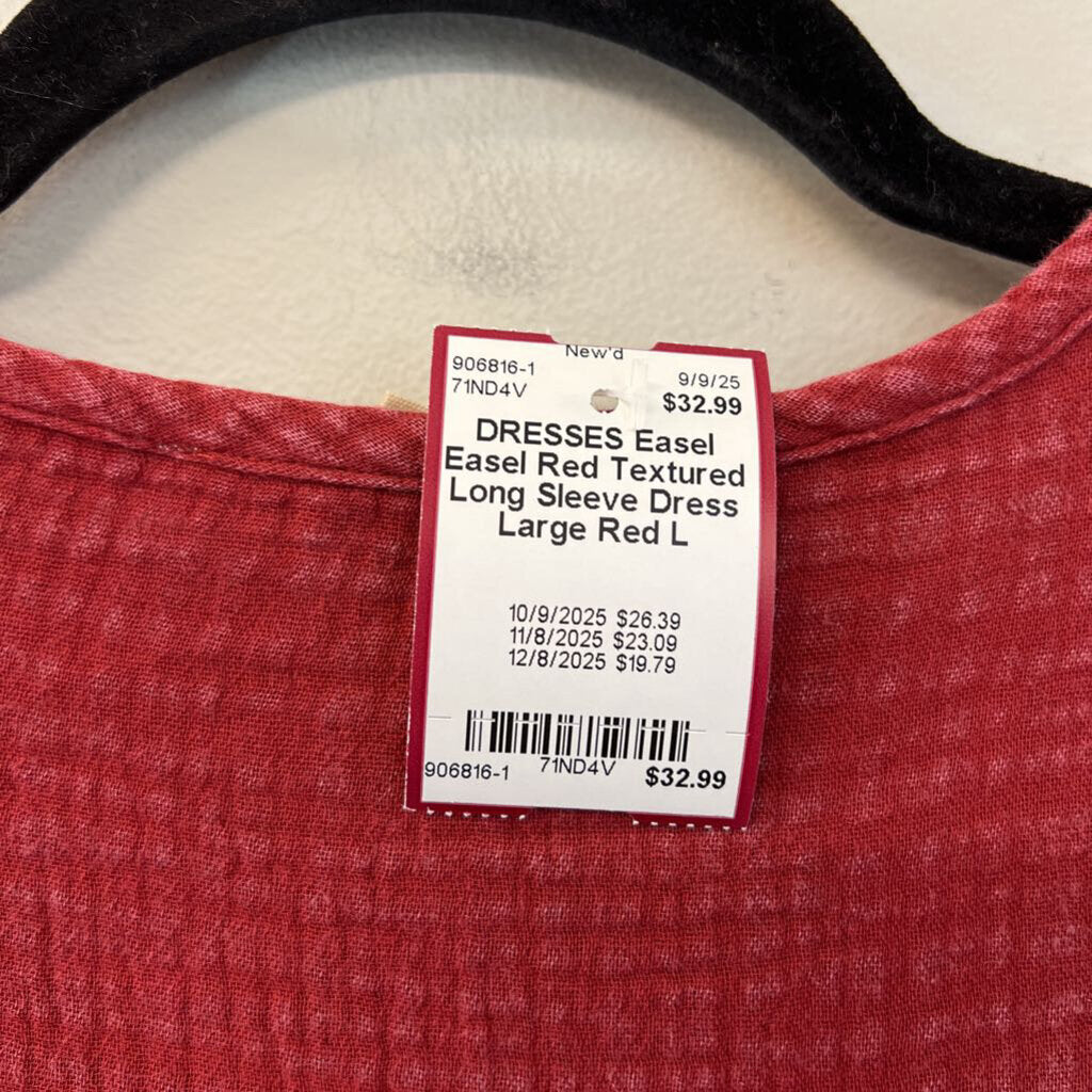 Easel Red Textured Long Sleeve Dress Large