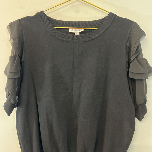 Nanette Lepore Black Short Ruffle Sleeve Knit Top Extra Large