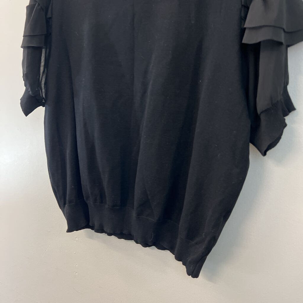 Nanette Lepore Black Short Ruffle Sleeve Knit Top Extra Large