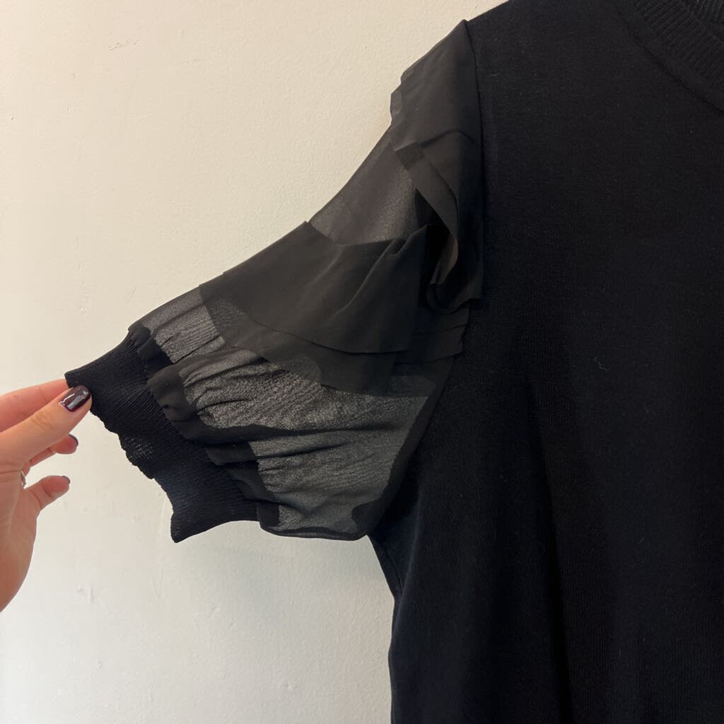 Nanette Lepore Black Short Ruffle Sleeve Knit Top Extra Large