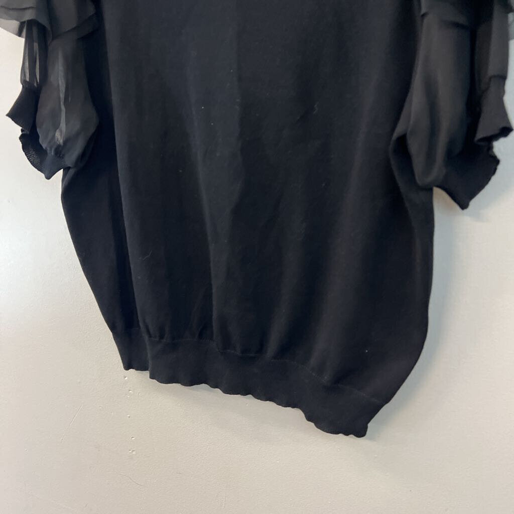 Nanette Lepore Black Short Ruffle Sleeve Knit Top Extra Large