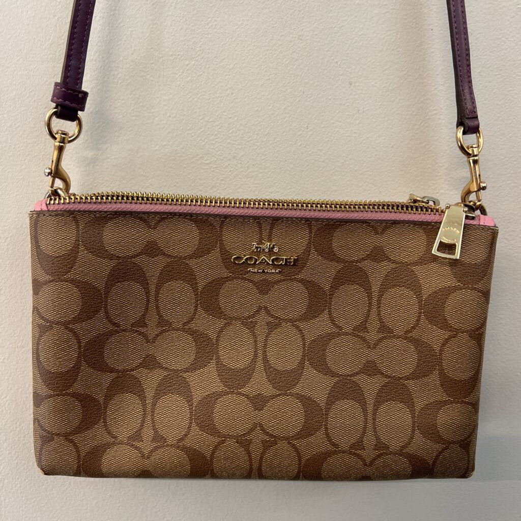 Coach Brown/ Purple Lyla Signature Print Double Zip Crossbody Purse