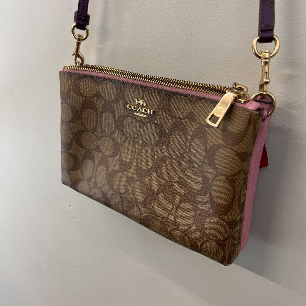 Coach Brown/ Purple Lyla Signature Print Double Zip Crossbody Purse