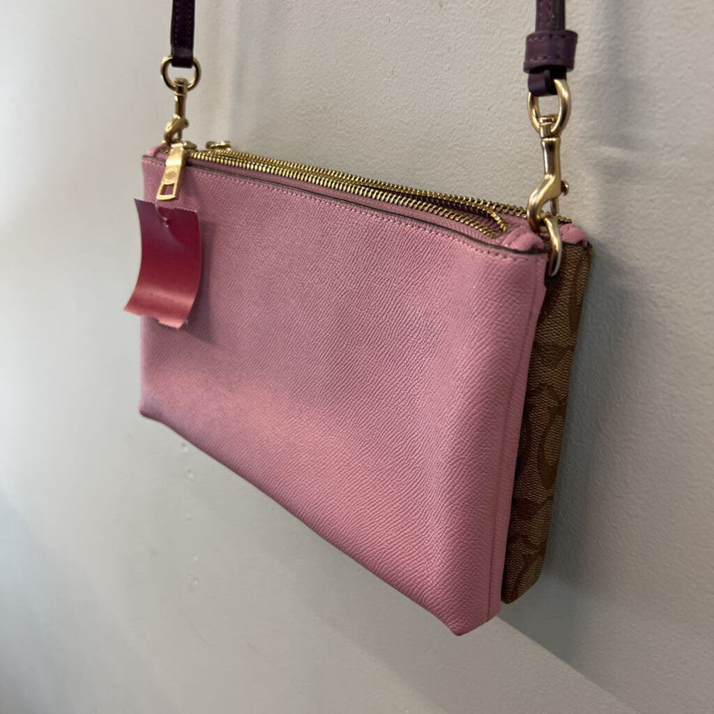 Coach Brown/ Purple Lyla Signature Print Double Zip Crossbody Purse