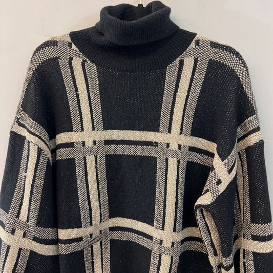 Mello Black/ Gold Plaid Knit Turtleneck Sweater Medium