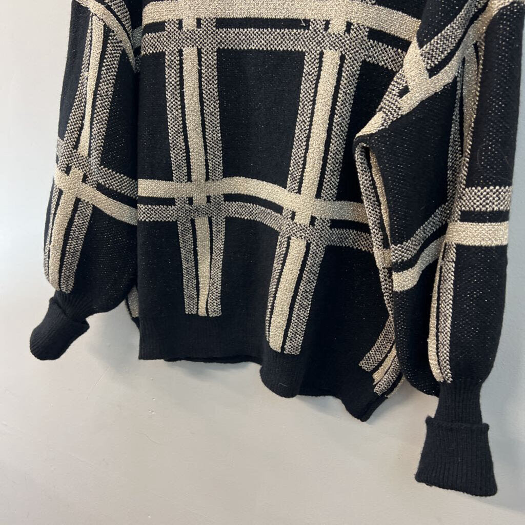Mello Black/ Gold Plaid Knit Turtleneck Sweater Medium