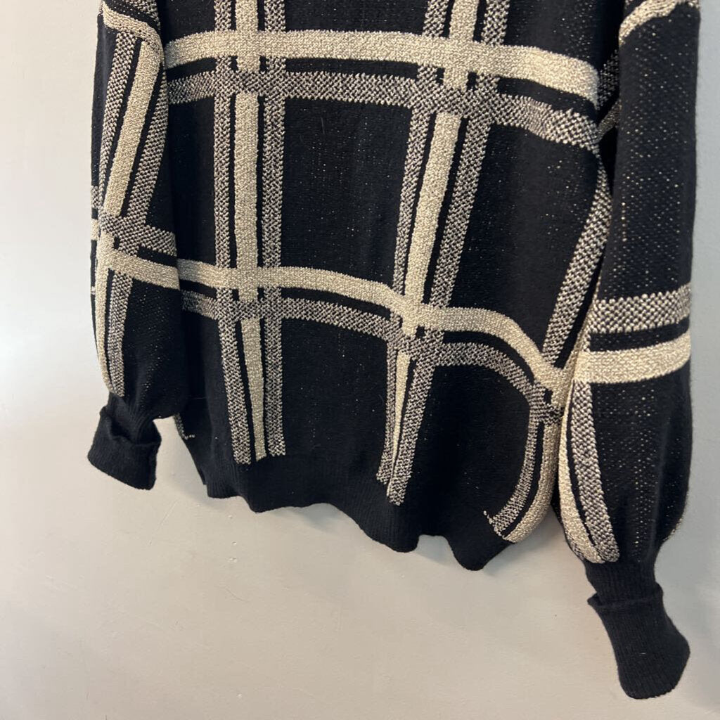 Mello Black/ Gold Plaid Knit Turtleneck Sweater Medium