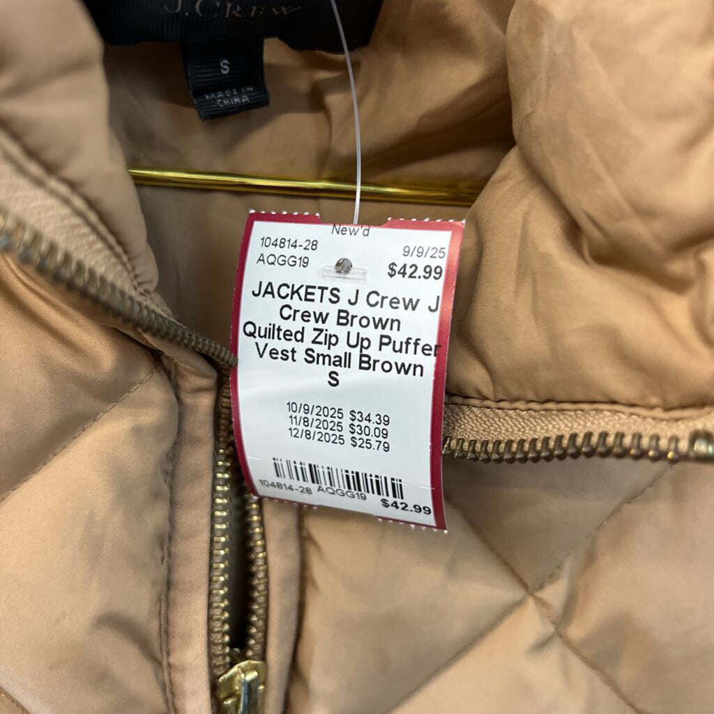 J Crew Brown Quilted Zip Up Puffer Vest Small