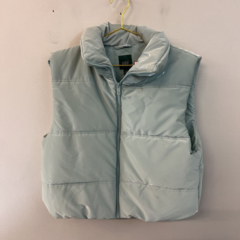 Wild Fable Light Blue Cropped Zip Up Puffer Vest Medium