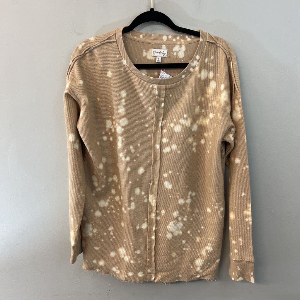 Wonderly Brown/ White Acid Wash Long Sleeve Top Small