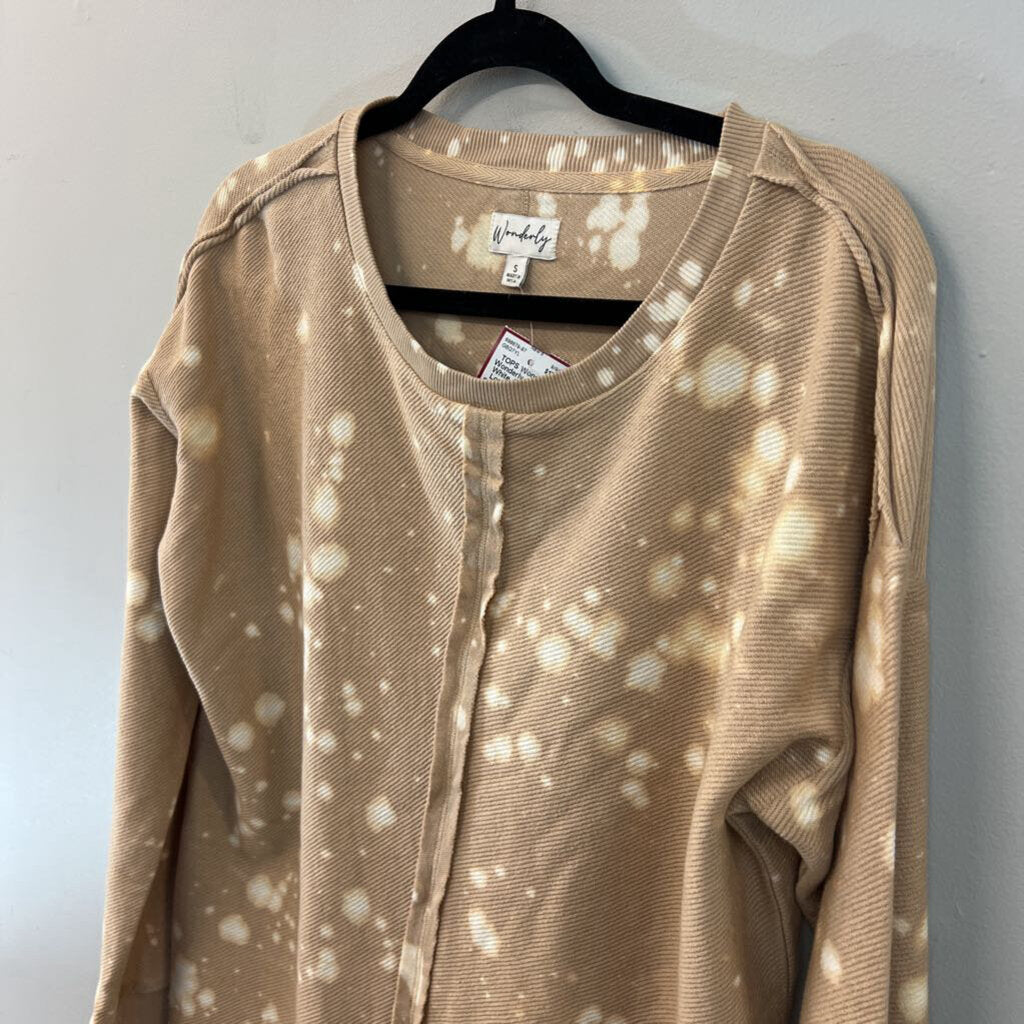 Wonderly Brown/ White Acid Wash Long Sleeve Top Small