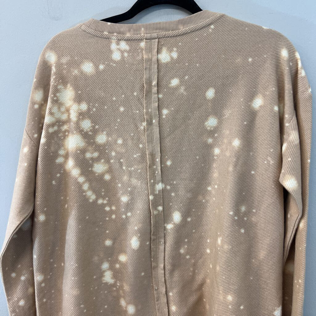 Wonderly Brown/ White Acid Wash Long Sleeve Top Small