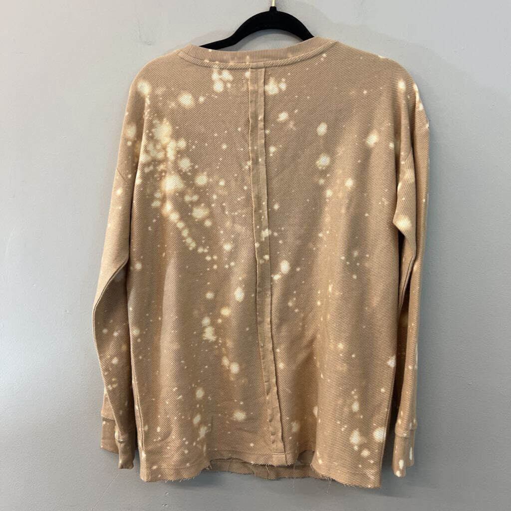 Wonderly Brown/ White Acid Wash Long Sleeve Top Small