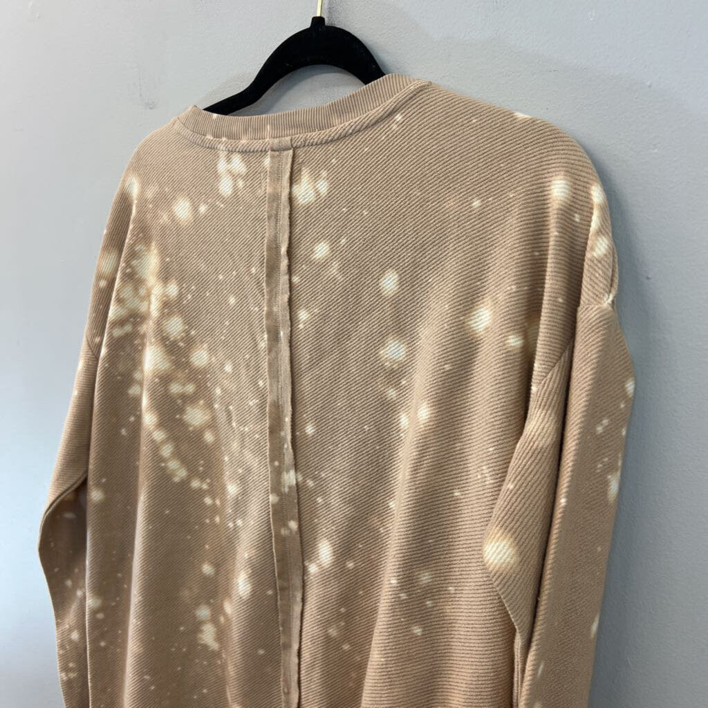 Wonderly Brown/ White Acid Wash Long Sleeve Top Small