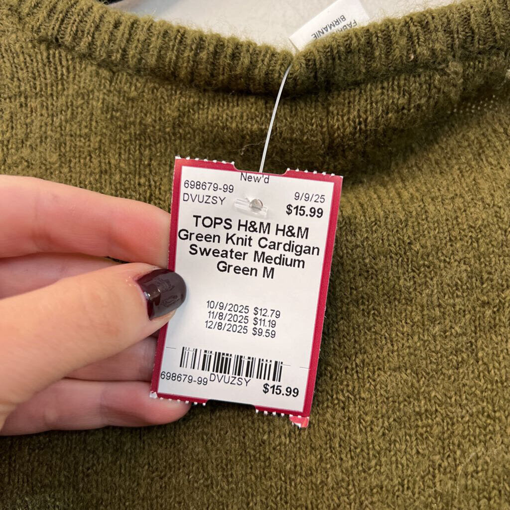 H&M Green Knit Cardigan Sweater Medium