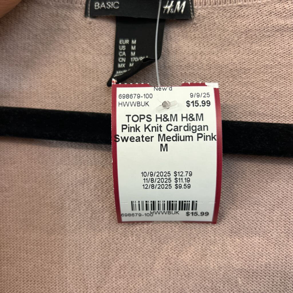H&M Pink Knit Cardigan Sweater Medium