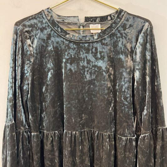 Cupio Grey Velvet Long Sleeve Top Large