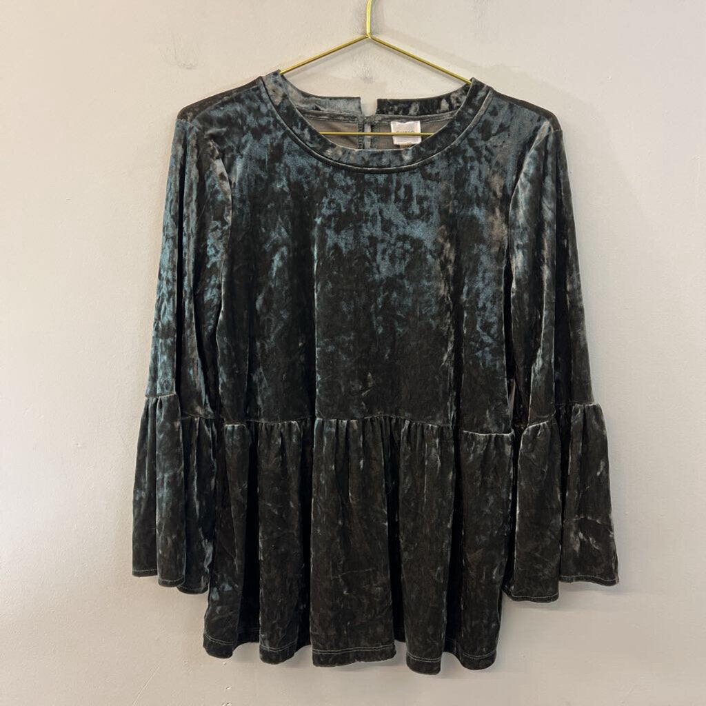 Cupio Grey Velvet Long Sleeve Top Large