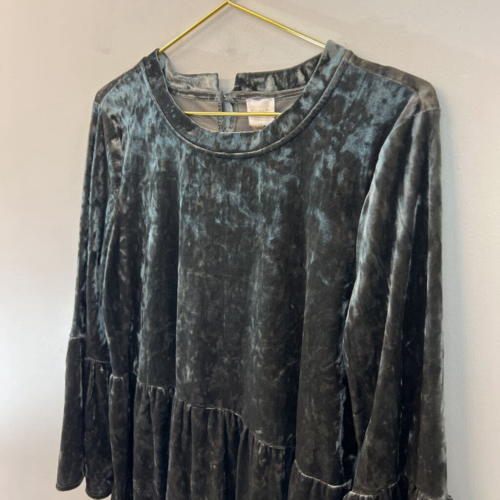 Cupio Grey Velvet Long Sleeve Top Large