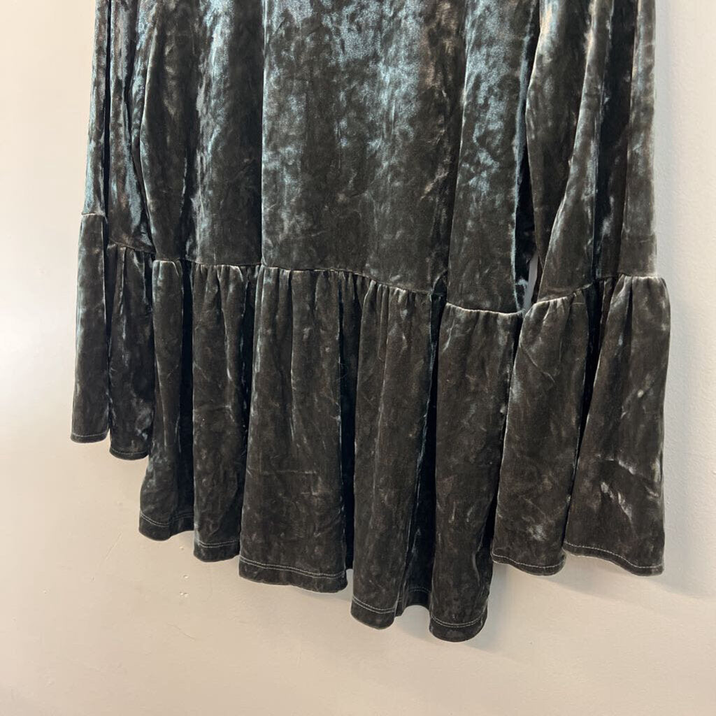 Cupio Grey Velvet Long Sleeve Top Large