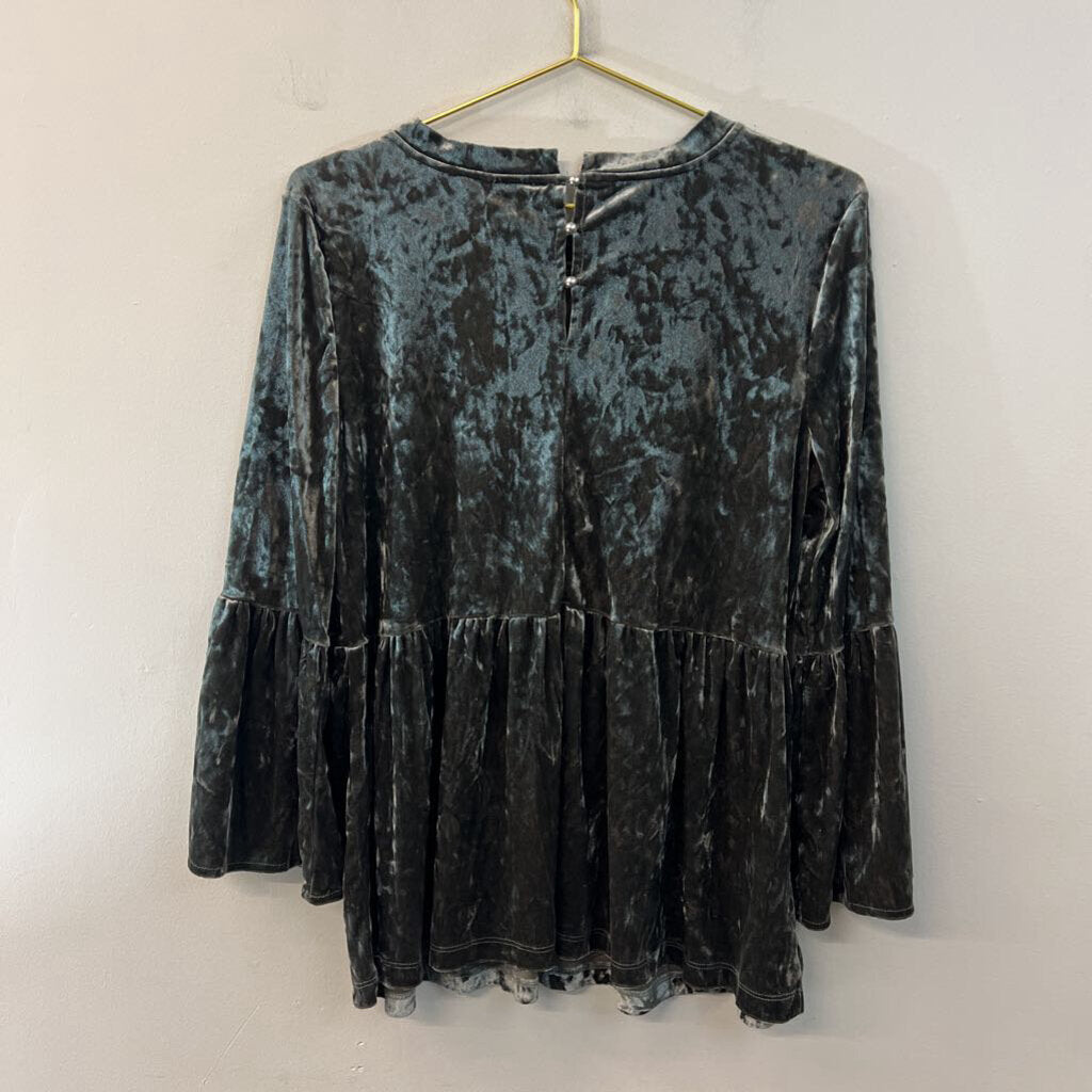 Cupio Grey Velvet Long Sleeve Top Large