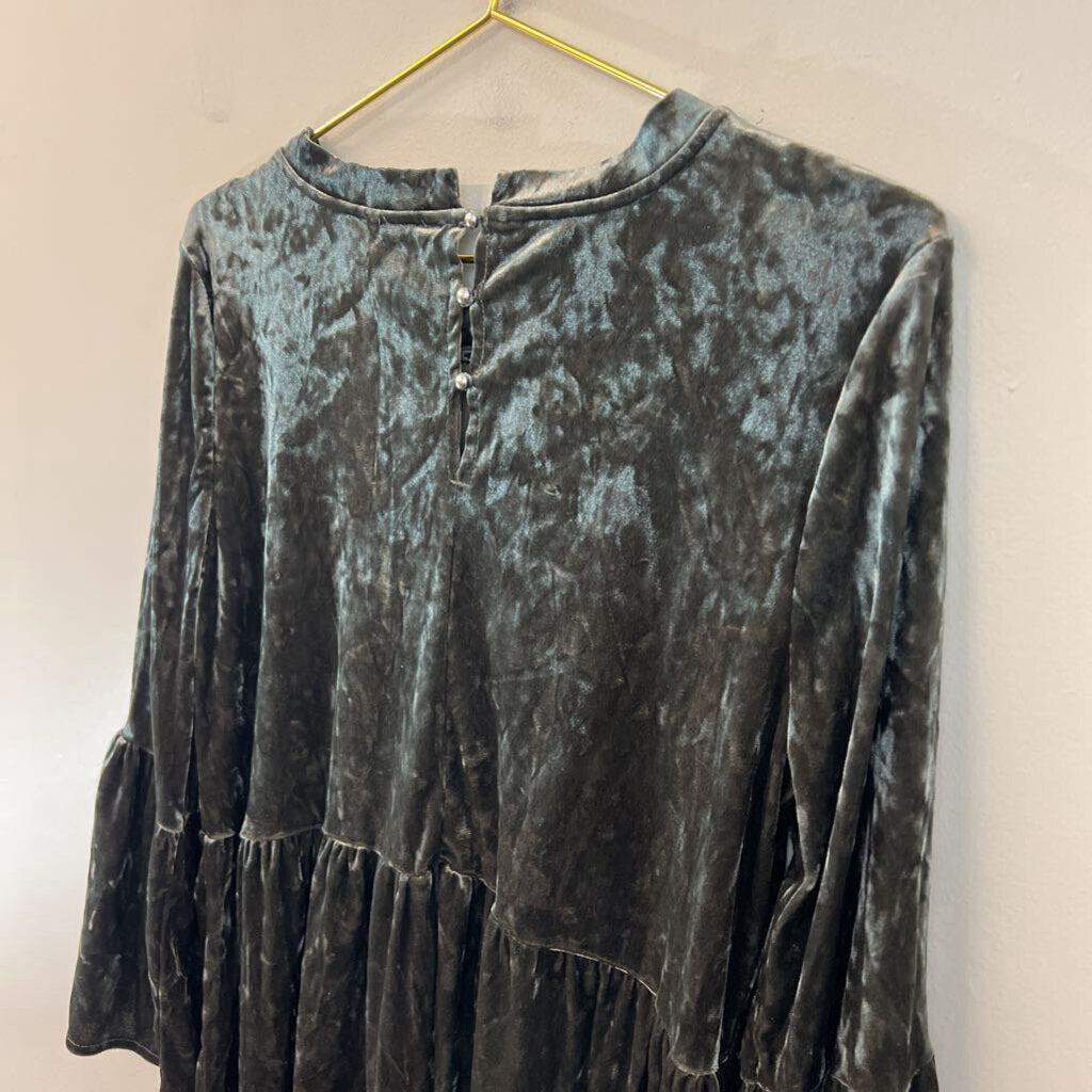 Cupio Grey Velvet Long Sleeve Top Large