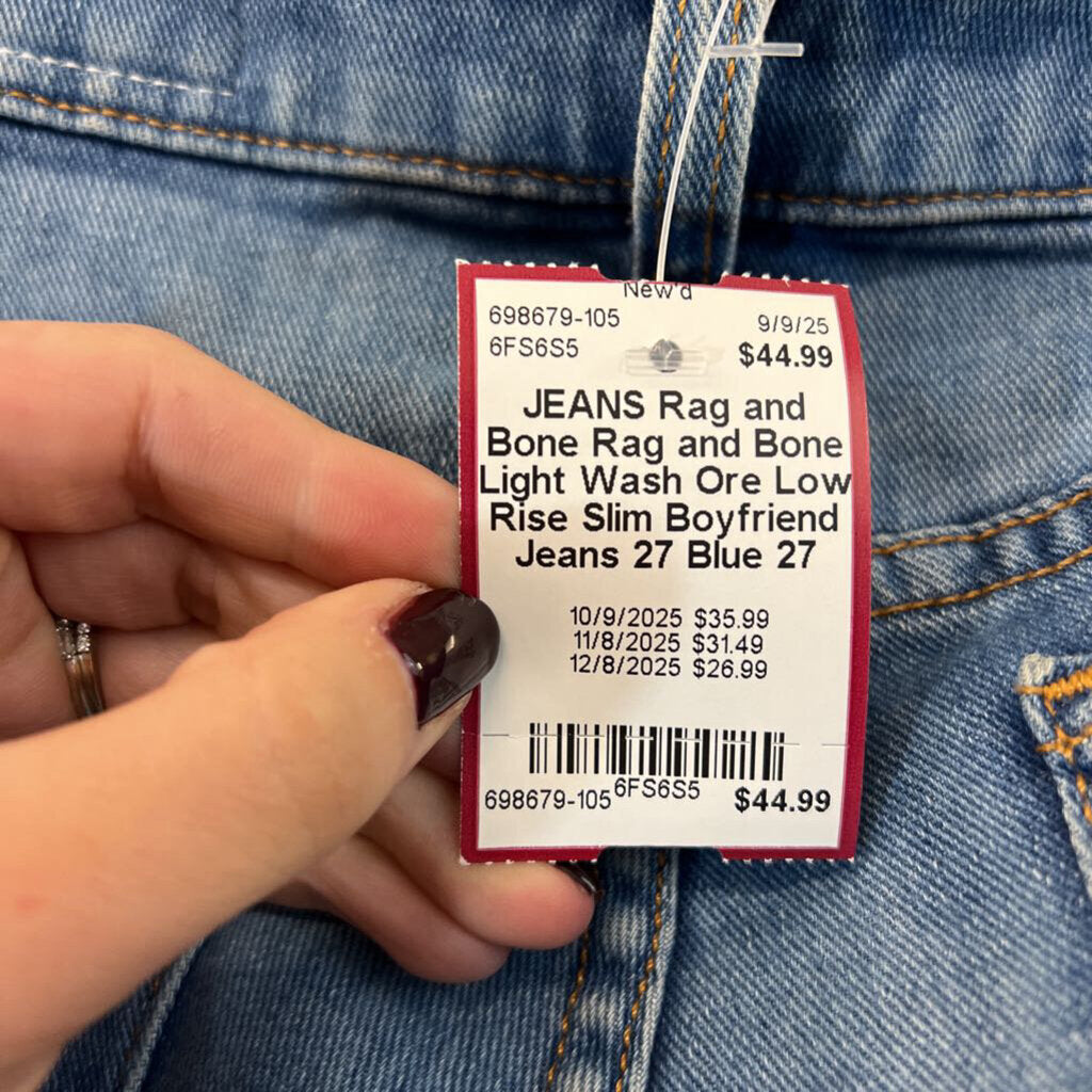 Rag and Bone Light Wash Ore Low Rise Slim Boyfriend Jeans 27