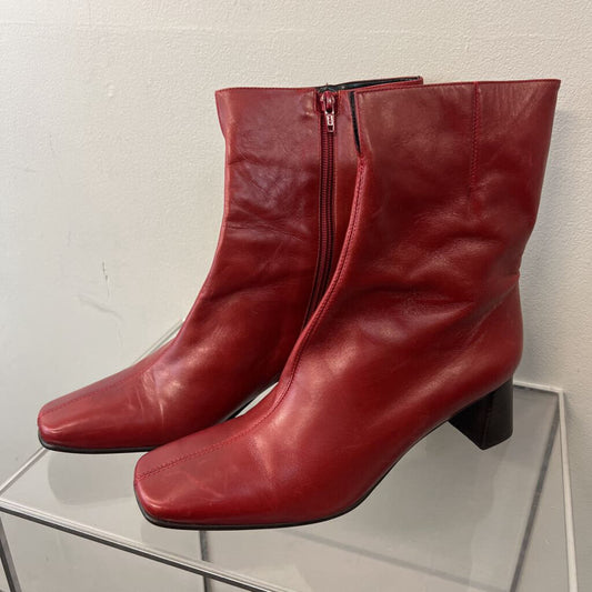 Etienne Aigner Red Leather Ankle Boots 9.5