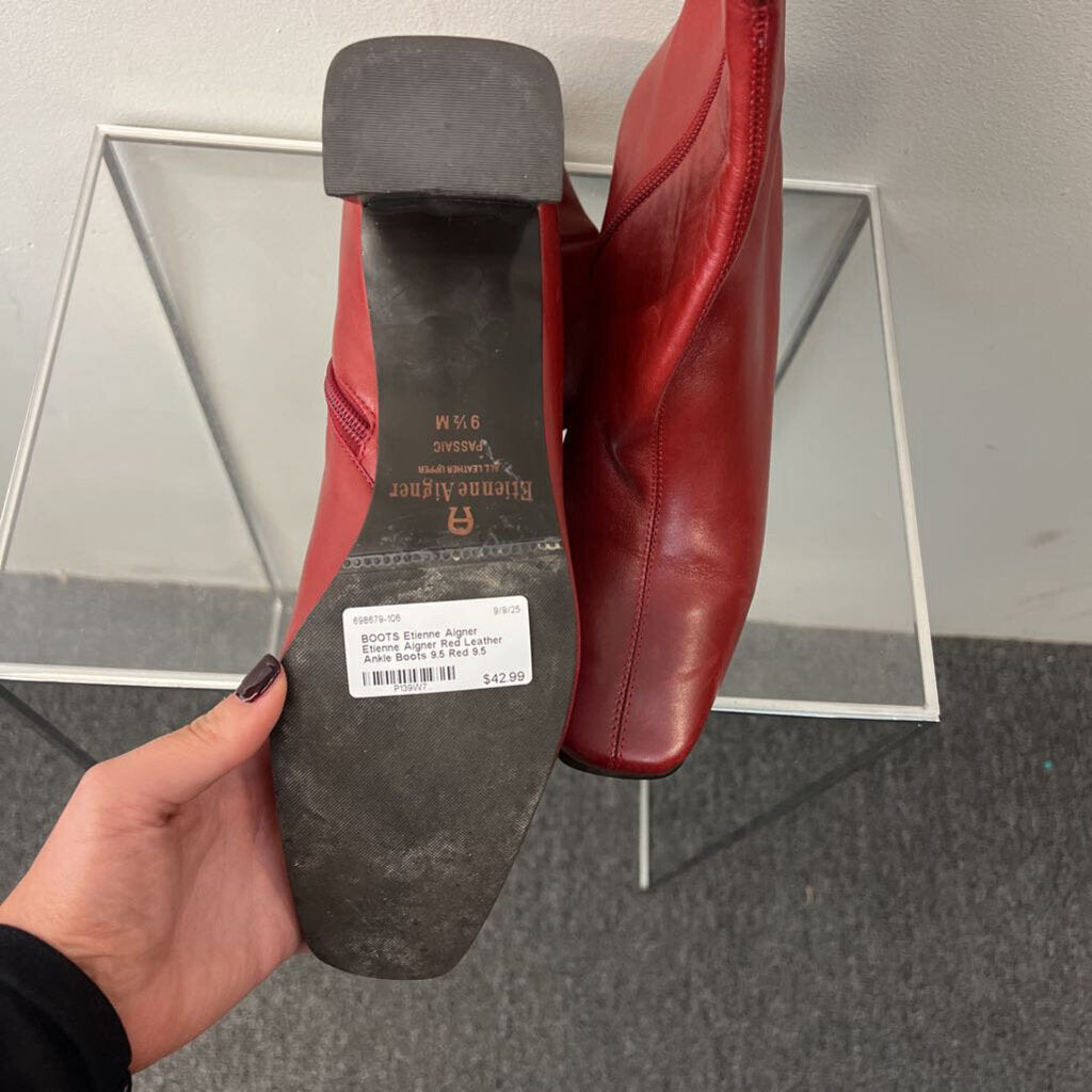 Etienne Aigner Red Leather Ankle Boots 9.5