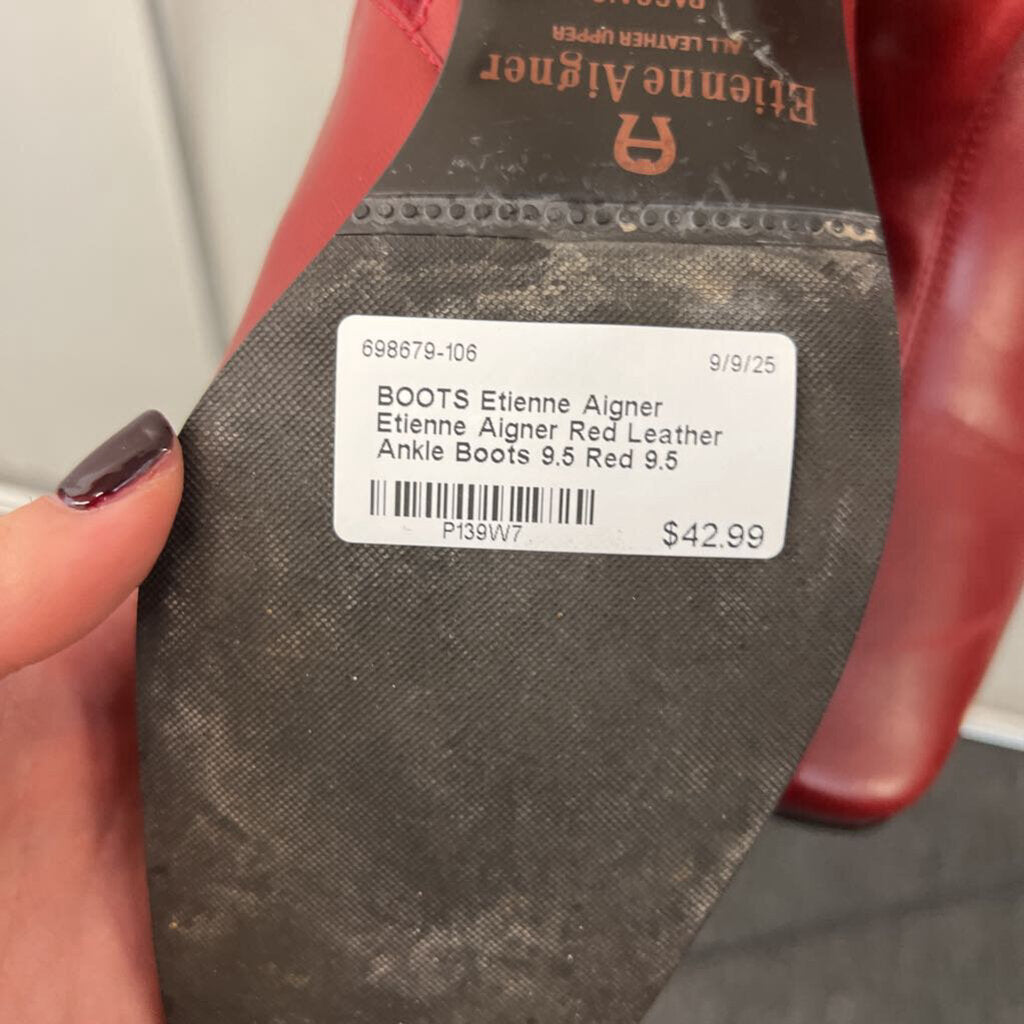 Etienne Aigner Red Leather Ankle Boots 9.5