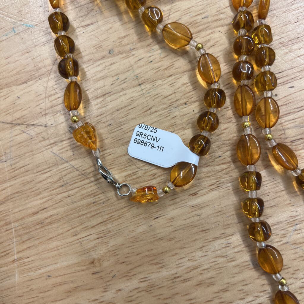 Amber Beaded Long Necklace