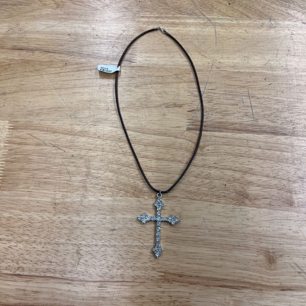 Silver Rhinestone Cross Pendant Necklace