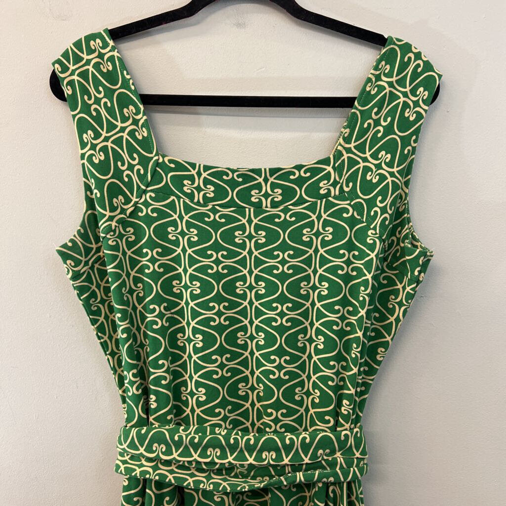 Effie's Heart Green/ Beige Print Tie Waist Dress Extra Large