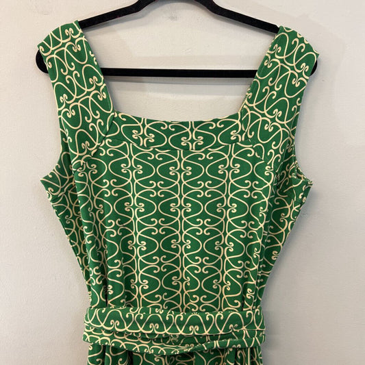 Effie's Heart Green/ Beige Print Tie Waist Dress Extra Large