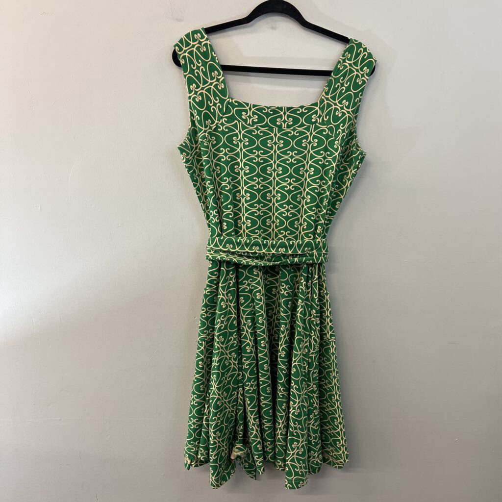 Effie's Heart Green/ Beige Print Tie Waist Dress Extra Large