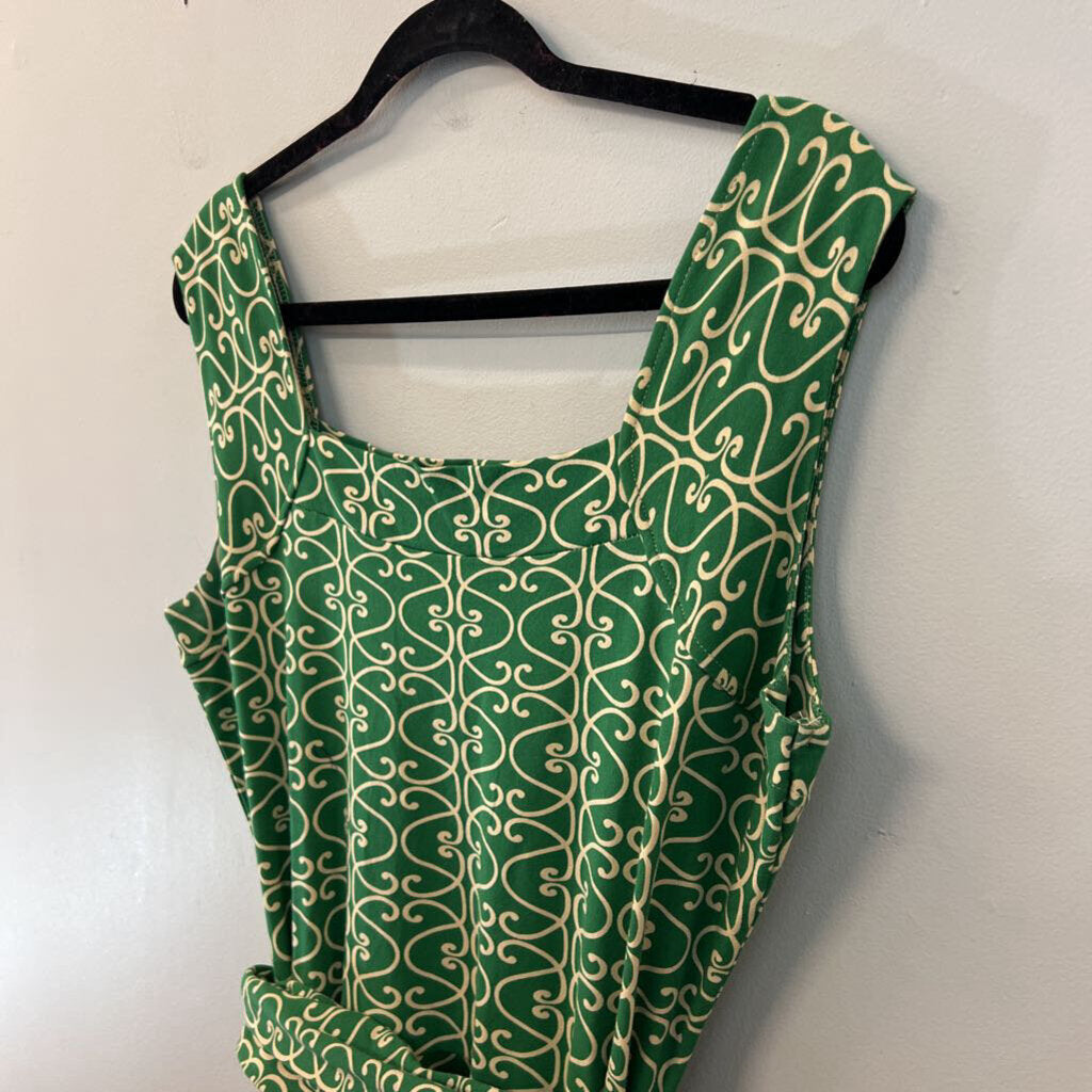 Effie's Heart Green/ Beige Print Tie Waist Dress Extra Large