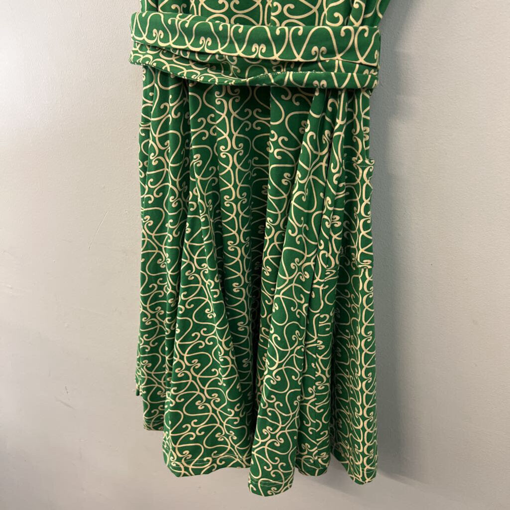 Effie's Heart Green/ Beige Print Tie Waist Dress Extra Large