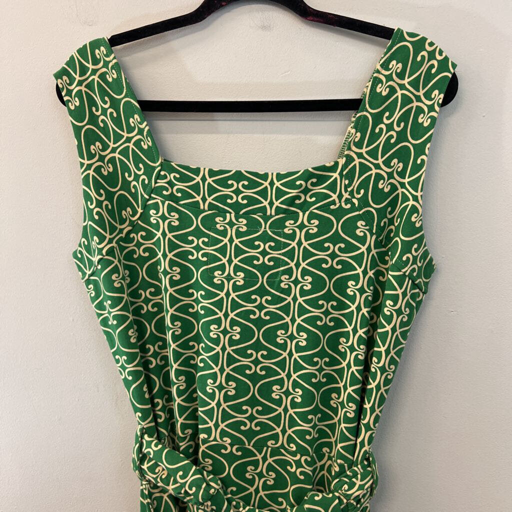 Effie's Heart Green/ Beige Print Tie Waist Dress Extra Large