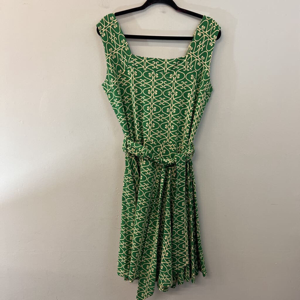 Effie's Heart Green/ Beige Print Tie Waist Dress Extra Large