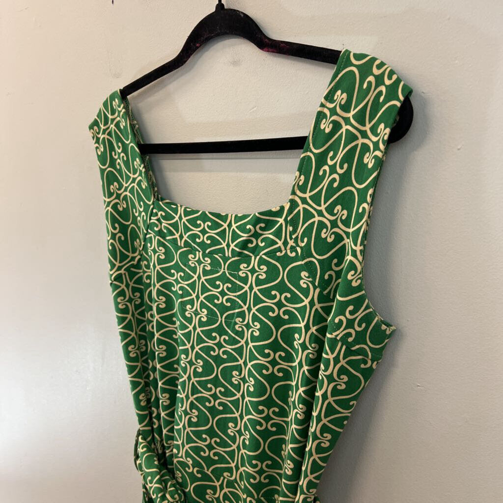 Effie's Heart Green/ Beige Print Tie Waist Dress Extra Large