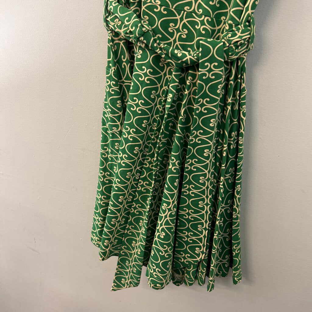 Effie's Heart Green/ Beige Print Tie Waist Dress Extra Large