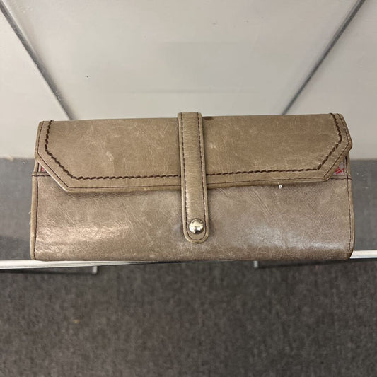 Hobo Grey Leather Fold Over Wallet