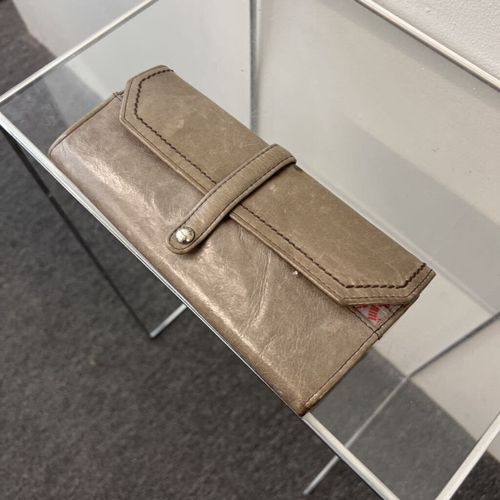 Hobo Grey Leather Fold Over Wallet
