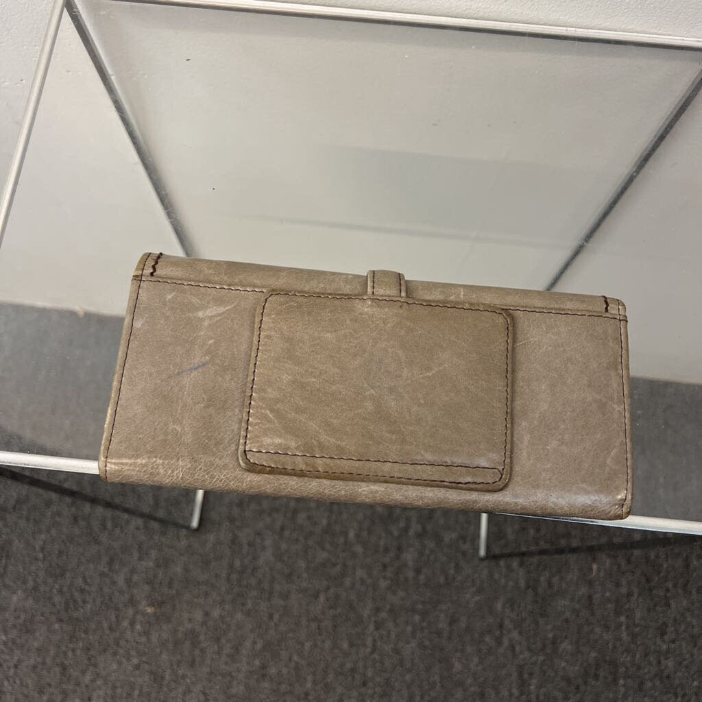 Hobo Grey Leather Fold Over Wallet