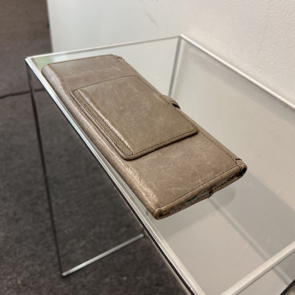 Hobo Grey Leather Fold Over Wallet