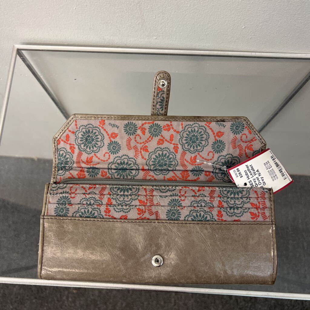 Hobo Grey Leather Fold Over Wallet