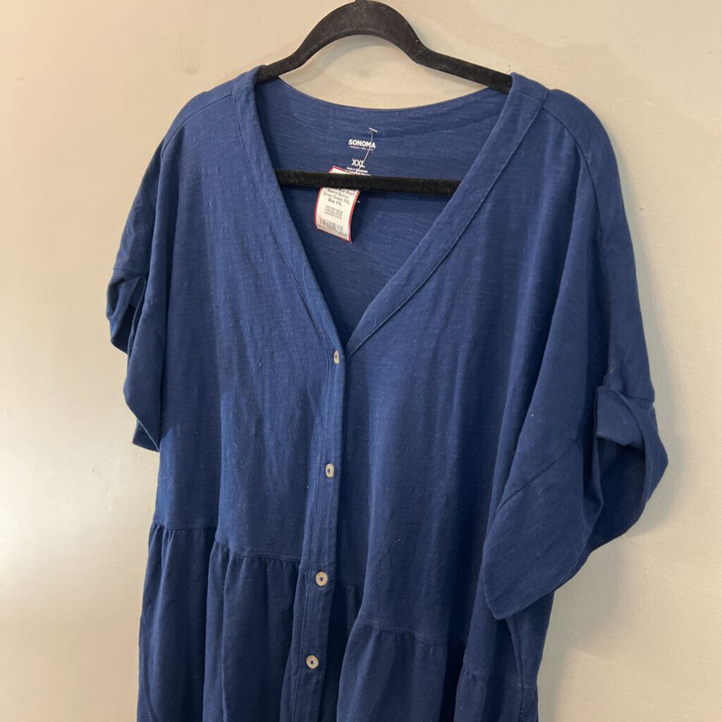 Sonoma Blue Short Sleeve Button Down Dress XXL