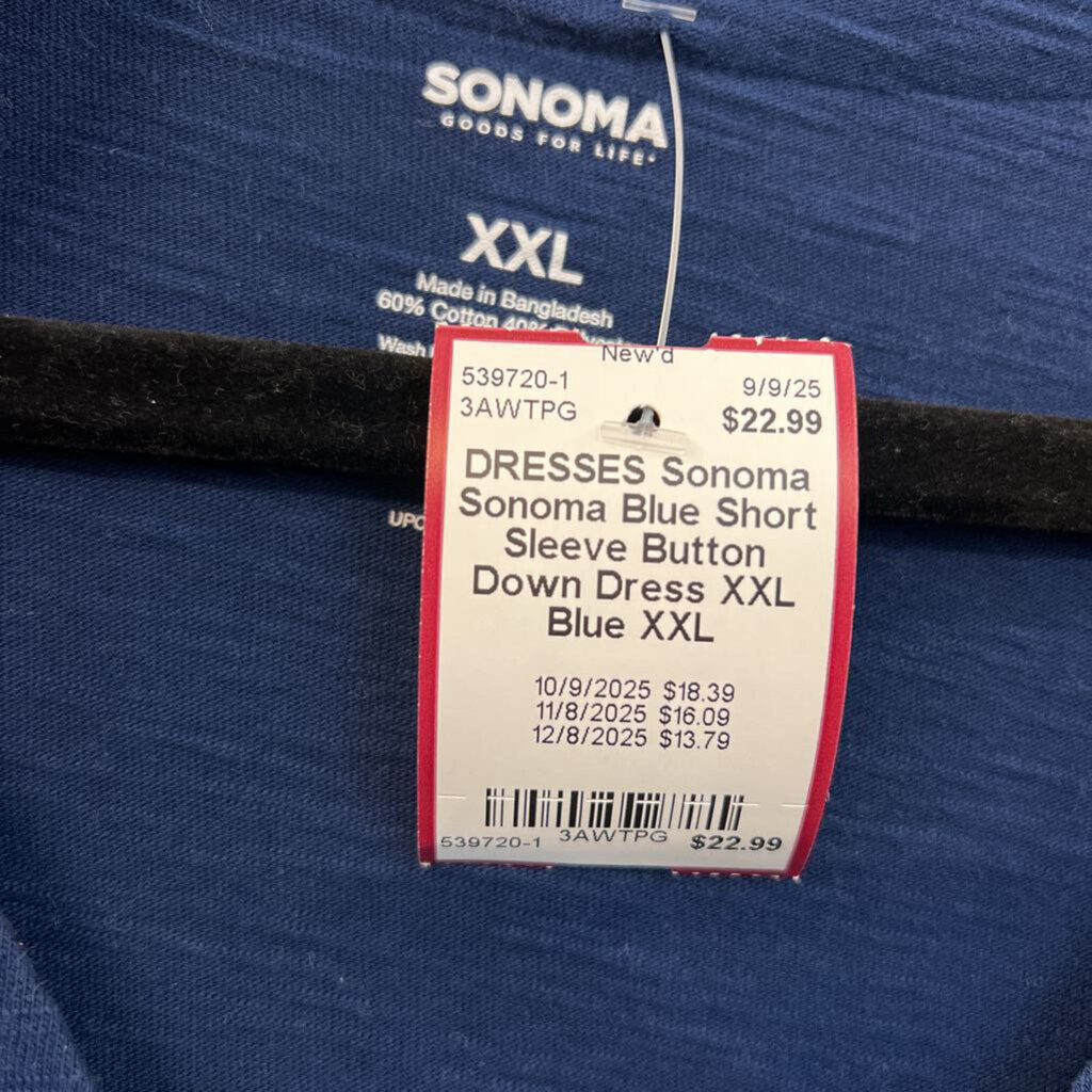 Sonoma Blue Short Sleeve Button Down Dress XXL