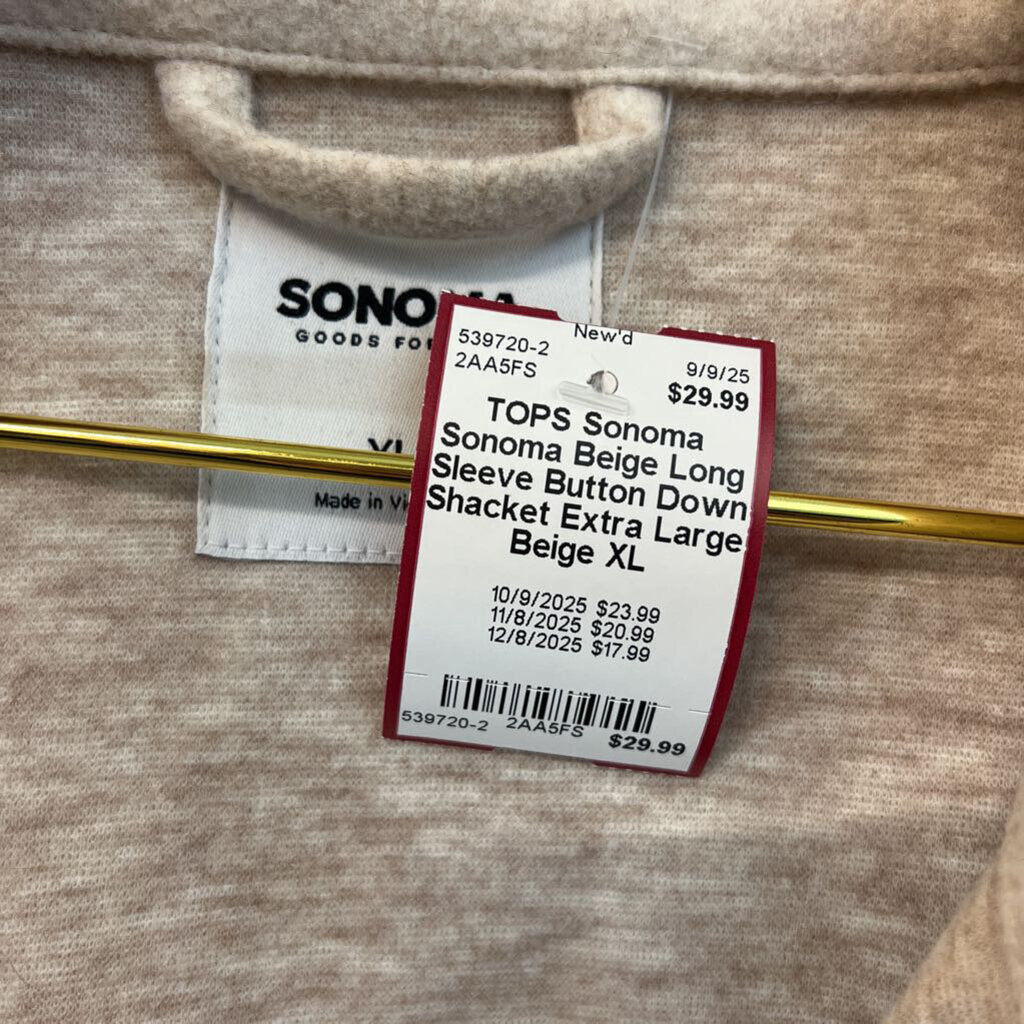 Sonoma Beige Long Sleeve Button Down Shacket Extra Large